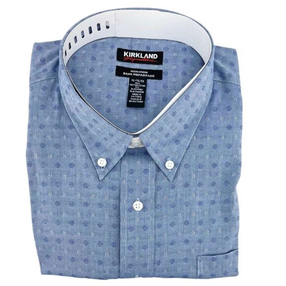 Kirkland | Men's Short Sleeve Sport Shirt | Dress Shirt | Blue | XLarge - Picture 1 of 2